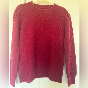 Burgundy Tylan diamond stitch balloon sleeve pullover sweater